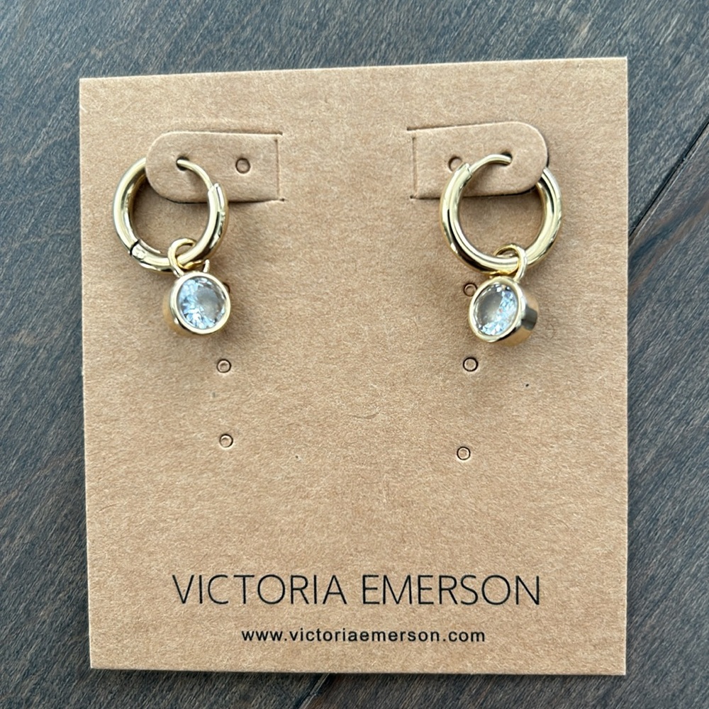 VICTORIA EMERSON Gold April Birthstone Dangle Earrings, Crystal Hanging Hoops